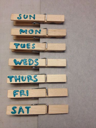 Days of the Week Decorative Wooden Clothespins for Memo Photos Notes - 7 pins