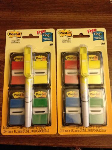 (2) packs of 3m post-it value pack (200) 1&#034; flags +(1) highlighter/pen+flags nip for sale