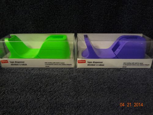2 staples brand purple &amp; green desktop tape dispenser dispensers 25346 25349 new for sale