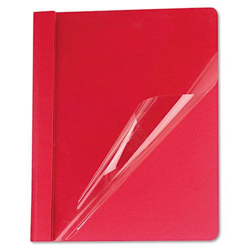 Clear front report cover, tang fasteners, letter size, red, 25/box for sale