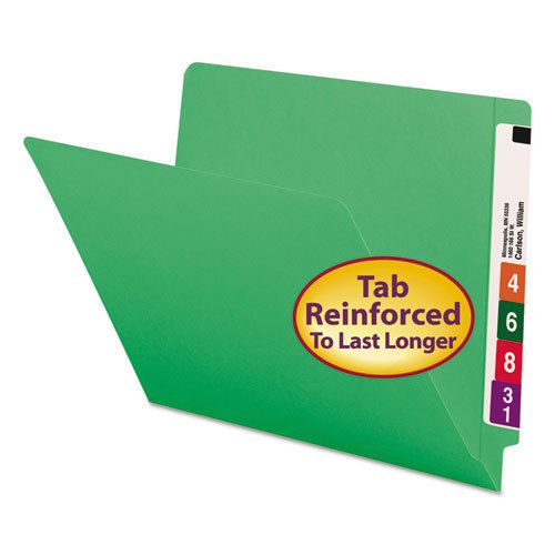 Colored file folders, straight cut, reinforced end tab, letter, green, 100/box for sale