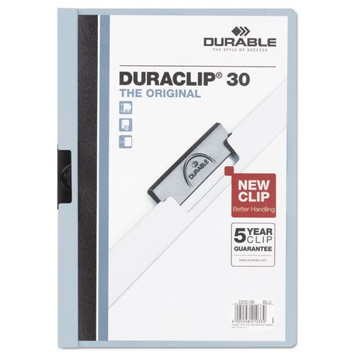 Vinyl duraclip report cover w/clip, letter, holds 30 pages, clear/light blue for sale