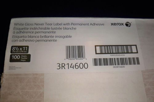 NEW XEROX WHITE GLOSS NEVER TEAR PERMANENT LABELS NO. 3R14600 8.5 X 11 100 FULL