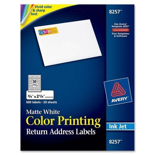 Avery Mailing Label - 0.75&#034; Width x 2.25&#034; Length - 600/ Pk - Inkjet - White