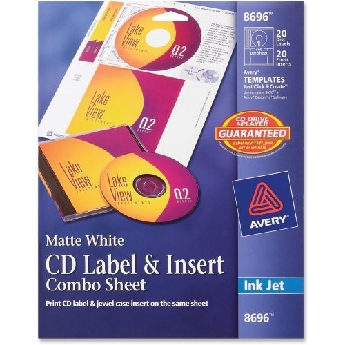 Avery CD Label &amp; Insert Sheet Combo - 20 Label - Circle - Inkjet - White