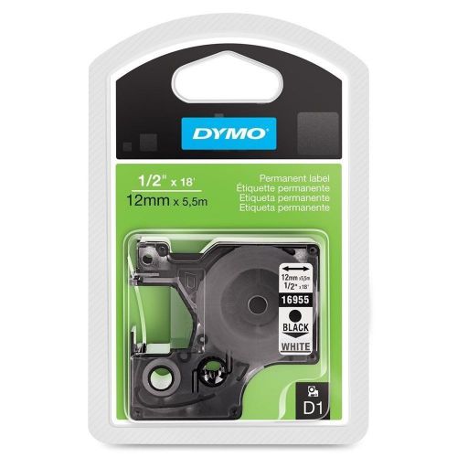 Dymo 16955 label tape d1 permanent adhesive black on white 0.50&#034; w x 23&#039; l for sale