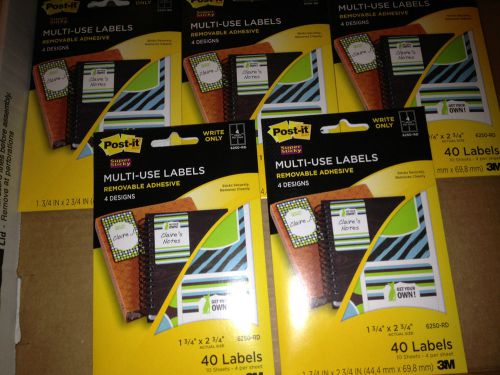 Post-it Multi-Use Adhesive Labels, 40 Labels With 4 designs, LOT OF 5 PACKS NEW
