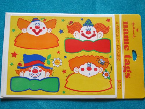 16 CUTE CLOWN PARTY NAME TAGS BADGES - self stick BIRTHDAY