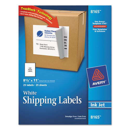 Shipping labels with trueblock technology, 8-1/2 x 11, white, 25/pack for sale