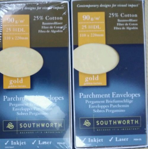 GOLD, 50/25% Cotton Parchment Paper Envelopes, 4.3&#034;x 8.6&#034; By Southworth, P994-DL
