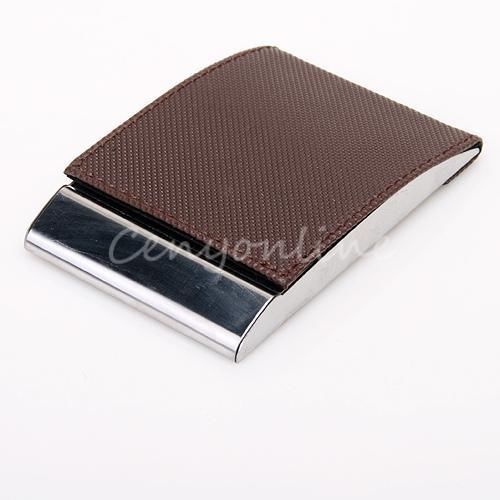 New Leather Metal Business ID Credit Card Case Holder Keeper Pocket Wallet Box