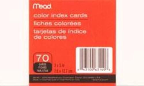 Mead Index Cards Color 3&#039;&#039; x 5&#039;&#039; Assorted 70 Count