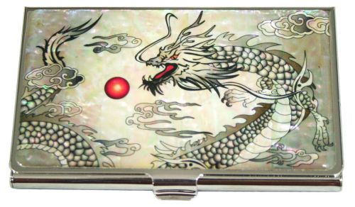 Nacre handmade business credit card holder id card case dragon design #52 for sale