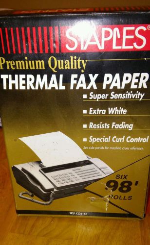 Staples Thermal Fax Paper Premium Quality, 8.5&#034; x 98&#039;, (6) rolls,*NEW* Free Ship