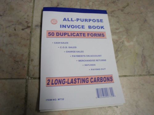 10PK All Purpose Carbonless Sales Invoice Book  50 Forms 2 Parts 7 1/2&#034; X 5 1/2&#034;