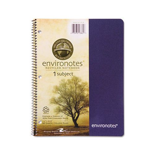 Environotes Wirebound Notebook, 8 1/2 x 11, 1 SUBJ, 80 Sheets, College, Assorted