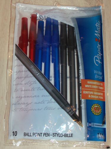 10-pk PAPER MATE Write Bros. 1.0 mm BALL POINT PENS - 3 Colors! -BRAND NEW!