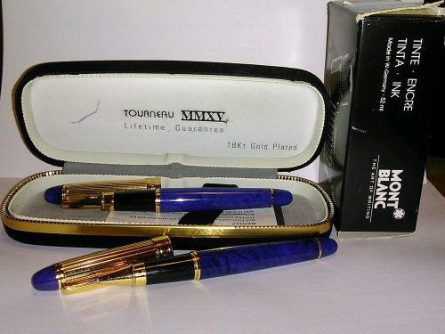Tourneau MMXV 18k gold plated Fountain and Rollerball pen with Montblanc ink.