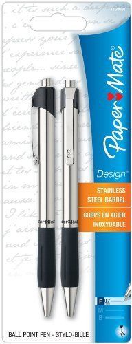 Paper Mate Design Retractable Fine Point Pens  2 Stainless Steel Black Ink Pens