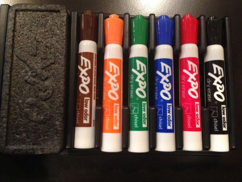 EXPO Marker Set, Dry Erase, Low Odor Markers, Set of 6 Markers/Erase/Case, EUC!!