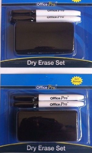 2 Pack Dry Erase Set, 4 Black Dry erase markers, 2 Dry erase eraser