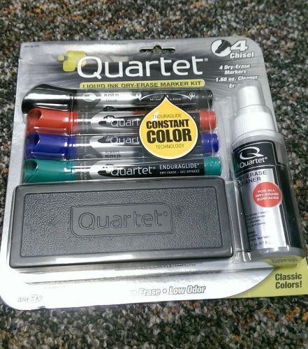 NEW - Quartet dry erase set / kit (4 chisel tip markers, eraser, spray cleaner)