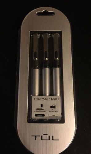 Tul No Bleed Black Ink Marker Pen Comfort Grip Fine Silver &amp; Black Sleek Design