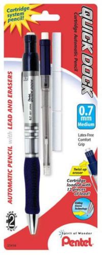 QUICK DOCK Mechanical Pencil 0.7mm 1 Pack + 1 Refill Cartridge + 3 Erasers
