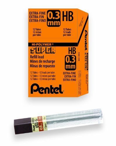 Pentel Super Hi-Polymer Lead Refill, 0.3mm Extra Fine, 144 Pieces(300-HB)