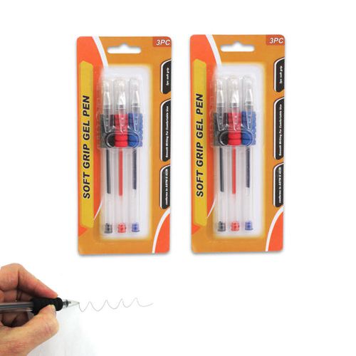 6 Pack Soft Grip Gel Pen Fine Point Clip Writing Colored Ink Crafts School New !