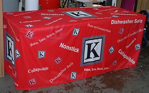 8&#039; fitted table cloth with dye-sublimation printing of graphics for sale