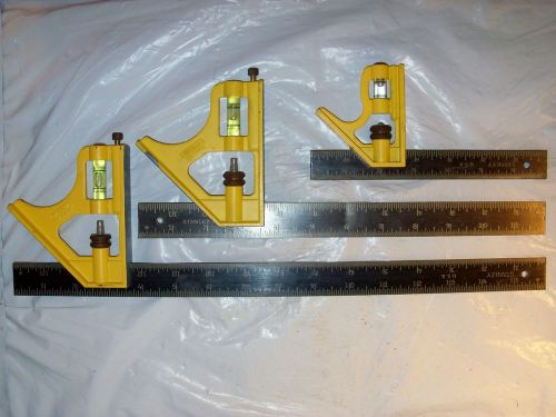 Lot of 3 Stanley Combination Square Level 7&#034; 12&#034; &amp; 16&#034;  English
