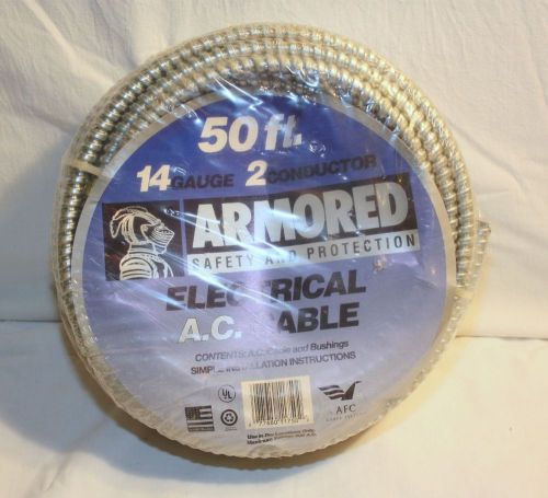 50ft 14 gauge 2 conductor afc armored electrical a.c. cable and bushings - new for sale