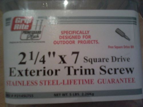 2 1/4&#034; X 7, EXTERIOR STAINLESS STEEL TRIM SCREW, SQUARE DRIVE,5 LB.
