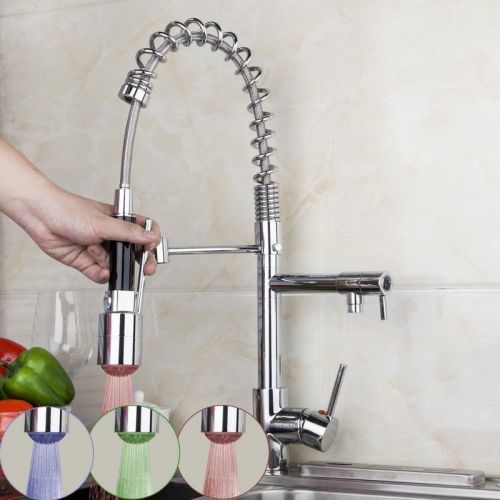 Kitchen Sink Mixers Pull Out UP&amp; Down 360? Swivel Chrome LED 3 Color Taps Faucet