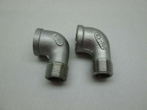 LOT 2 NEW STAINLESS 90 DEGREE ELBOW 3/4IN MALE/FEMALE PIPE FITTING D384122