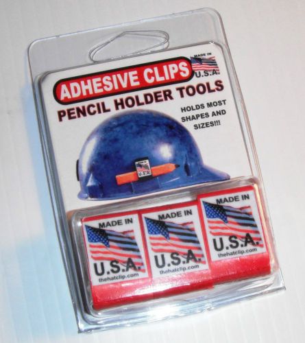 hard hat PENCIL CLIP HOLDERS 3 PACK RED adhesive tools carpenter construction