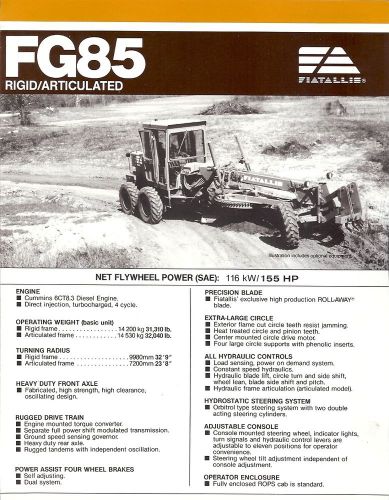 Equipment Brochure - Fiat-Allis - FG85 - Motor Road Grader (E1564)