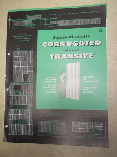 Johns-Manville Catalog~Corrugated Asbestos Transite Panels~1961