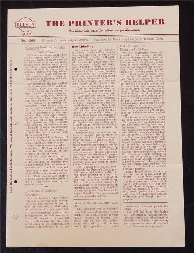 VINTAGE ORIGINAL1953 THE PRINTER&#039;S HELPER ISSUE 269 KELSEY CO PRINTING PRESS (A