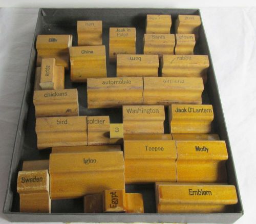 Vintage print blocks rubber on wood 24 different pieces Figural  Childrens block