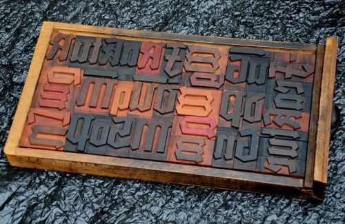 collage old letterpress printing blocks blackletter composition letters ABC wood