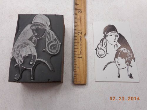 Letterpress Printing Printers Block, Flapper Style Hats modeled by 2 Women