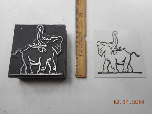 Letterpress Printing Printers Block, Elephant w Tusks raises Trunk