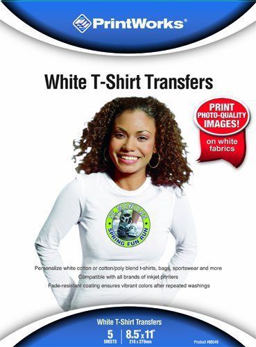 Printworks white t-shirt transfers  inkjet  8.5 x 11 inch  5 sheets (00549) for sale