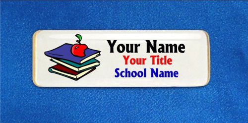 Books Apple Custom Personalized Name Tag Badge ID White Teacher School Tutor