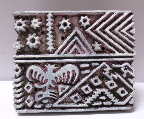 VINTAGE WOOD CARVED TEXTILE PRINTING FABRIC BLOCK STAMP ETHNIC DESIGN PRINT