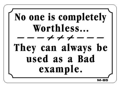 NO ONE IS COMPLETELY WORTHLESS THEY CAN BE USED AS A  BAD EXAMPLE  7&#034;x10&#034; M-85