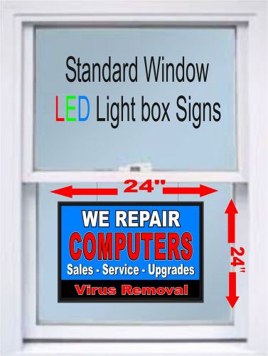 24&#034;x24&#034; LED Light box Sign- We Repair Computers -For Standard double hung window