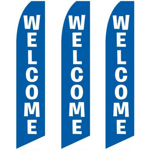 Swooper Flag 3 Pack Welcome Blue With White Text